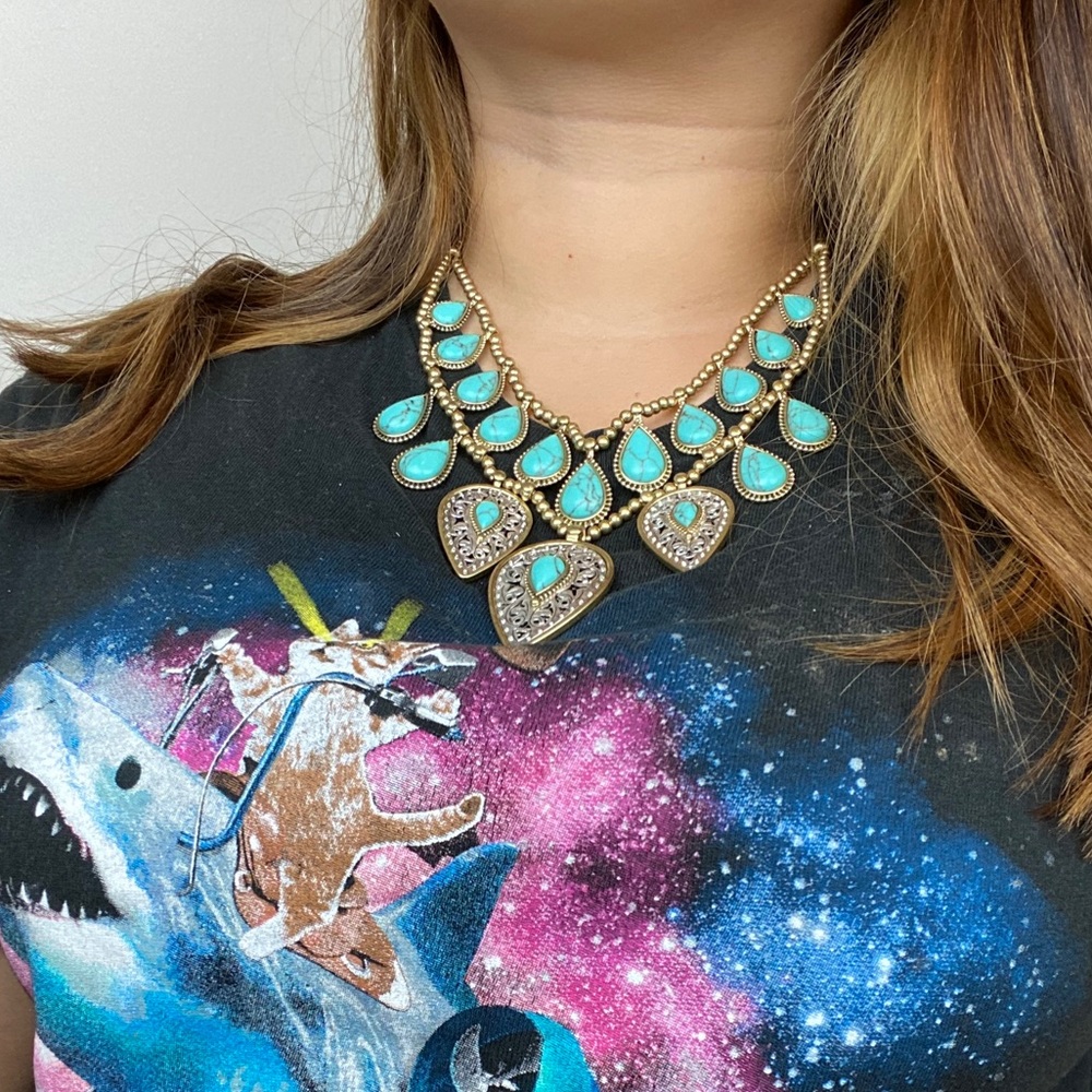 Lucky Brand turquoise boho gold silver necklace